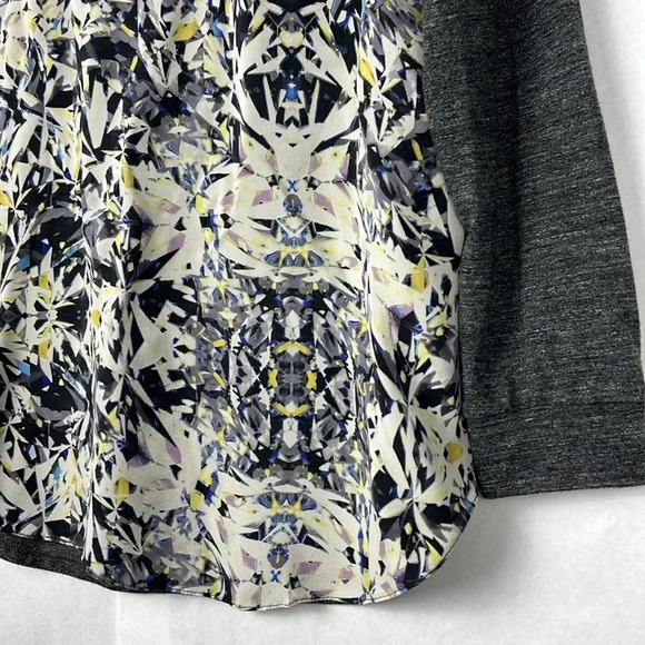 Rebecca Taylor Silk Diamond Print Baseball Tee 3/4 Sleeve Size 8 Crewneck Relax - Picture 8 of 10